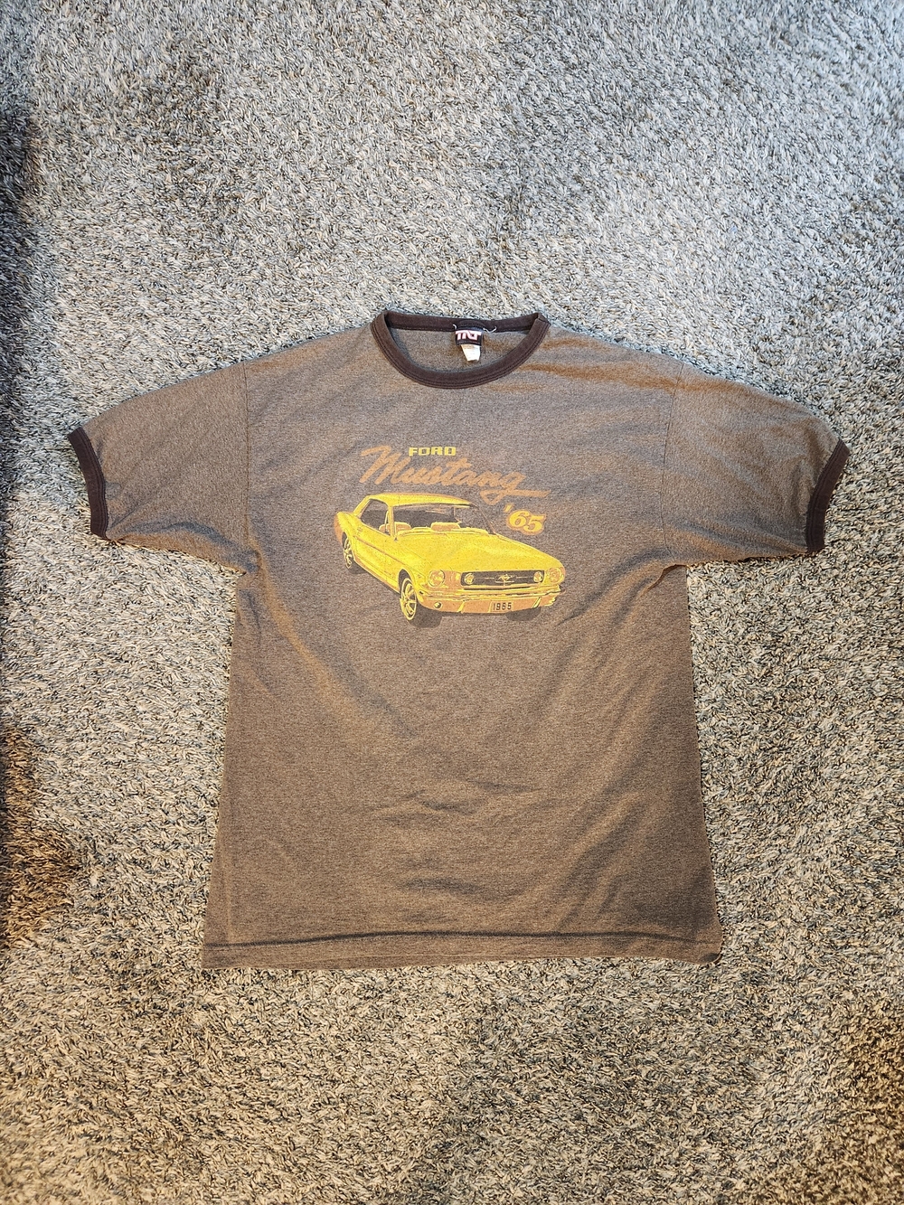 TNT Ford Mustang Graphic Ringer Tee - Gray with Yellow Print Men Large